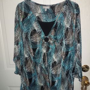 Essential Women's 2X Long Sleeve Blouse Multicolor Geometric